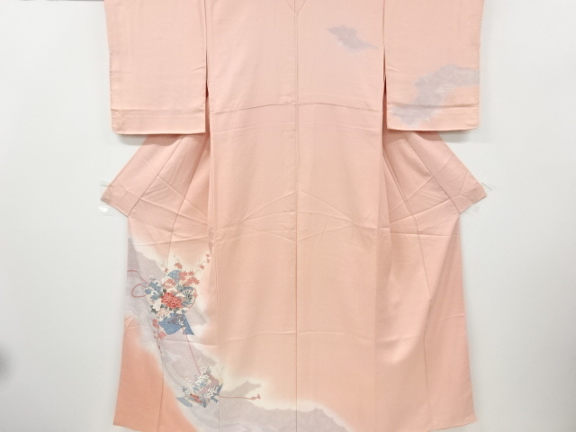 JAPANESE KIMONO / VINTAGE HOMONGI / CLOUD & FLORAL PLANTS